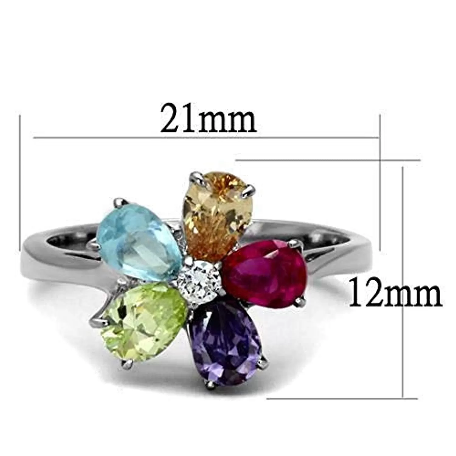 WildKlass Stainless Steel Ring High Polished Women AAA Grade CZ Multi Color