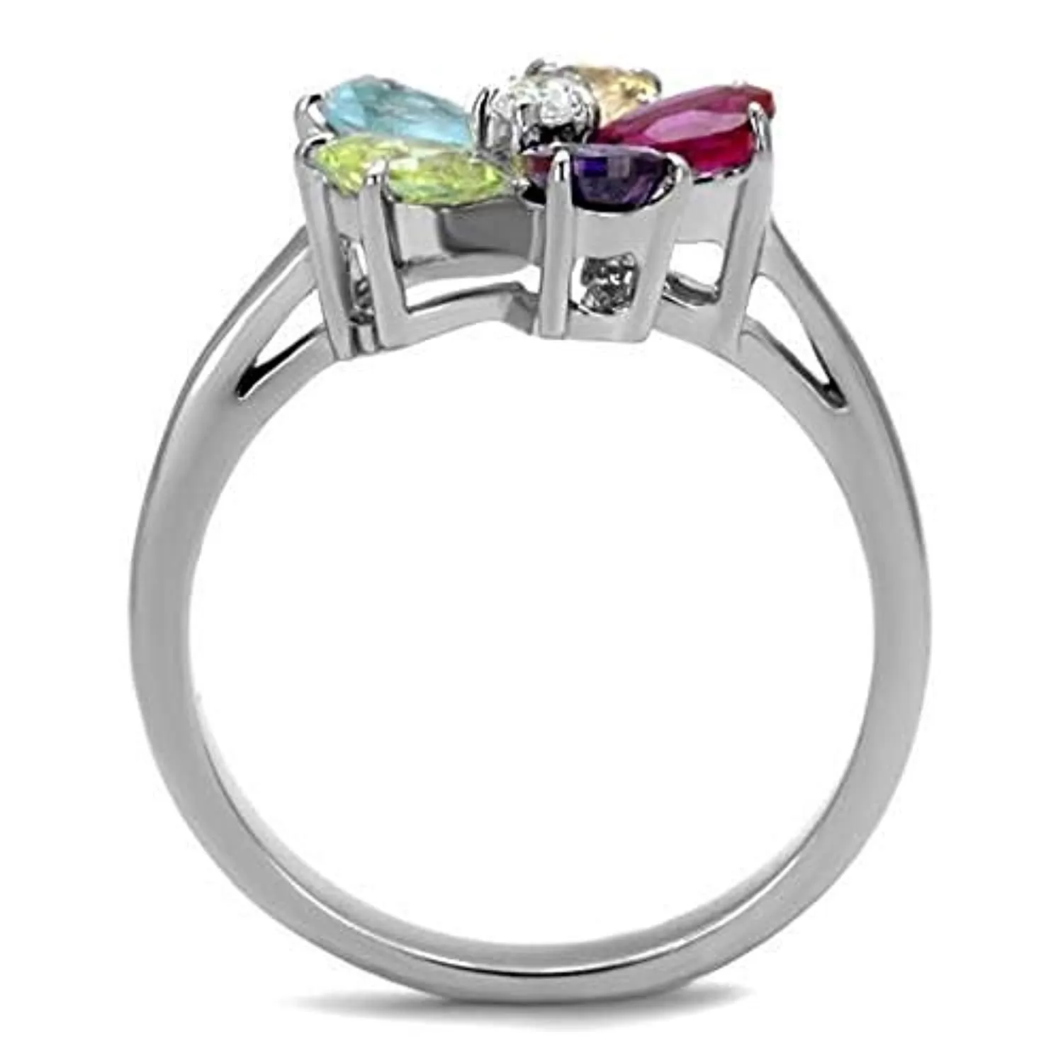 WildKlass Stainless Steel Ring High Polished Women AAA Grade CZ Multi Color