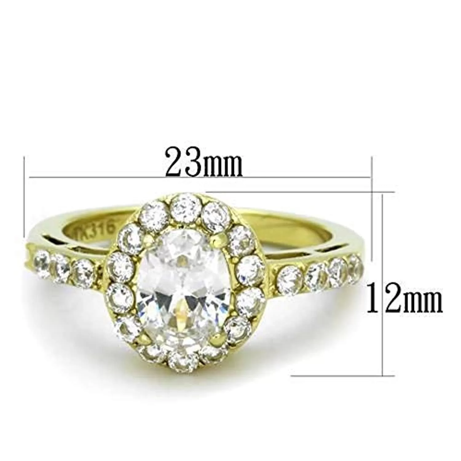 WildKlass Stainless Steel Ring IP Gold Women AAA Grade CZ Clear