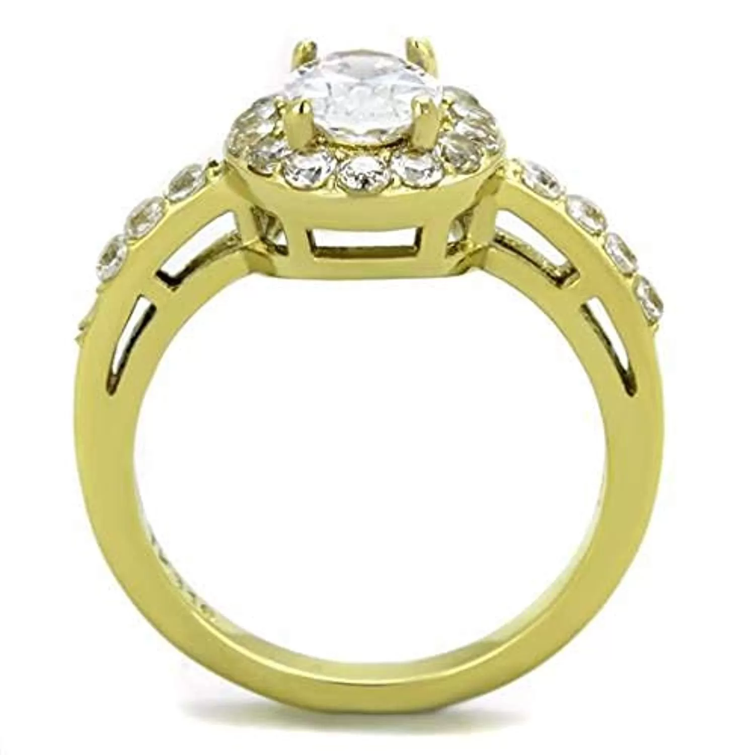 WildKlass Stainless Steel Ring IP Gold Women AAA Grade CZ Clear