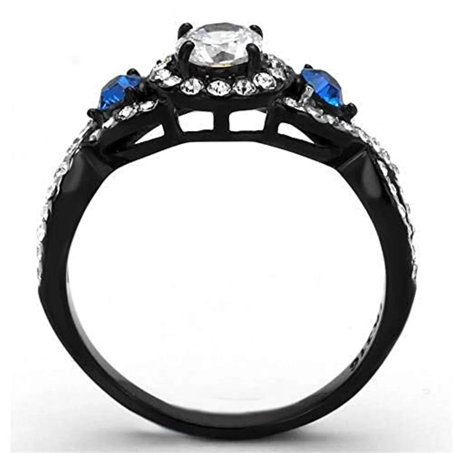 WildKlass Stainless Steel Ring Two-Tone IP Black Women AAA Grade CZ Clear