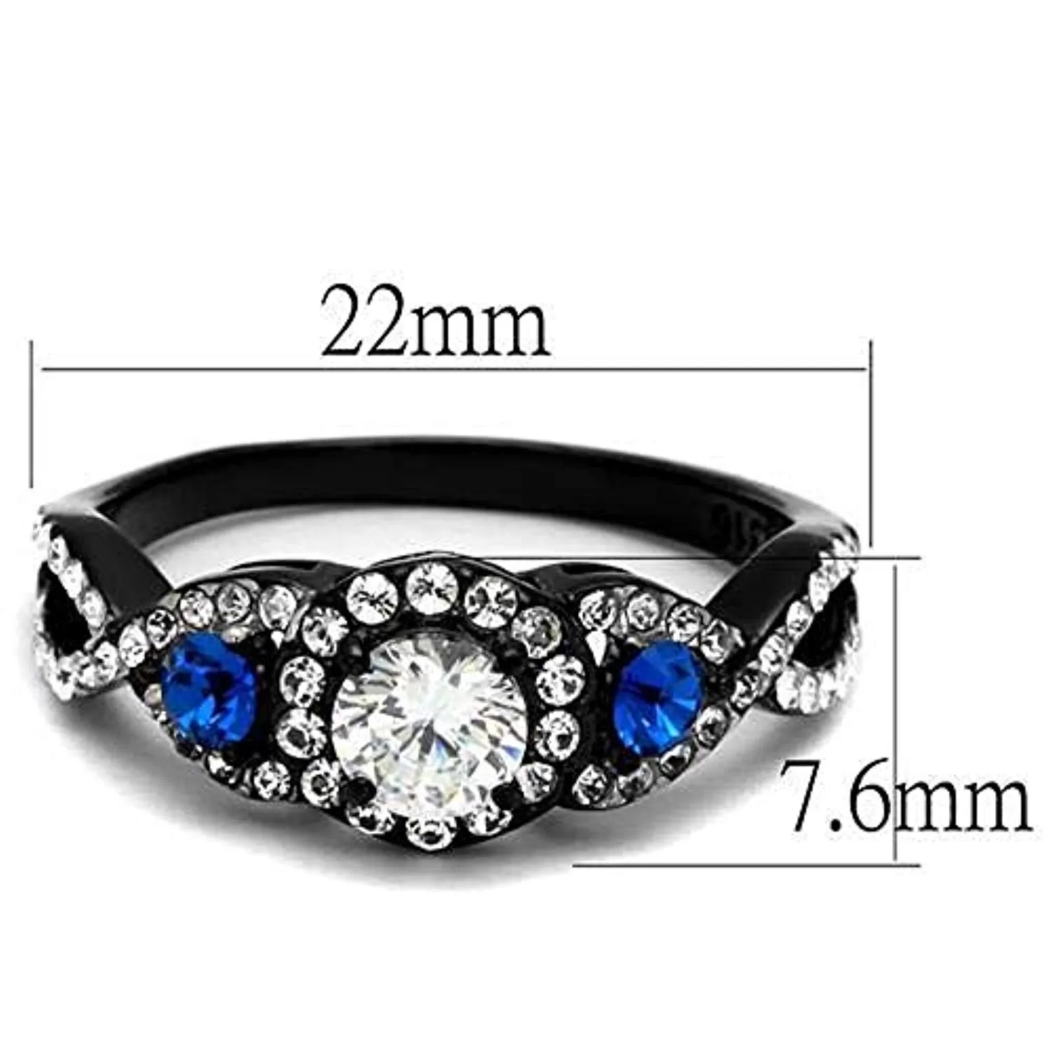 WildKlass Stainless Steel Ring Two-Tone IP Black Women AAA Grade CZ Clear