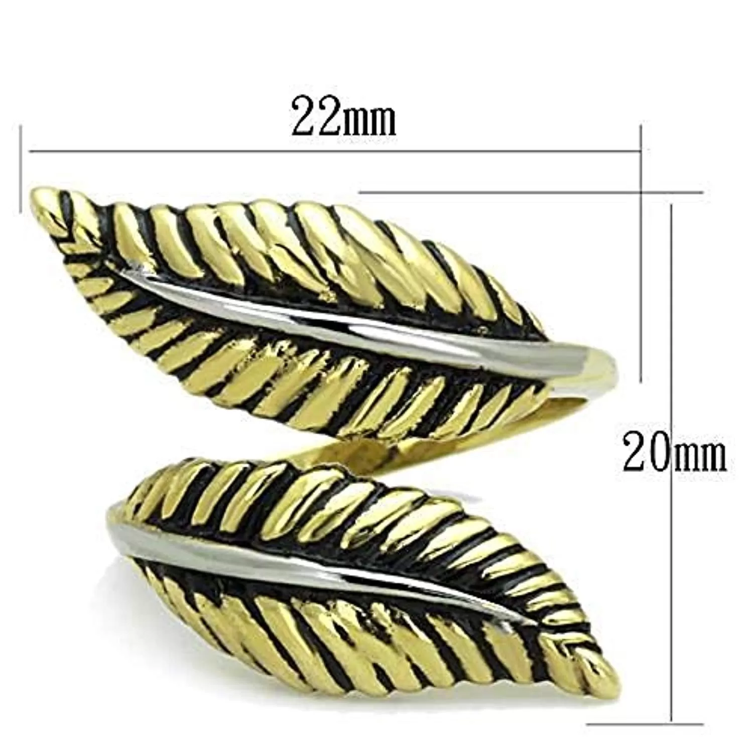 WildKlass Stainless Steel Ring Two-Tone IP Gold Women Leaf Epoxy Jet