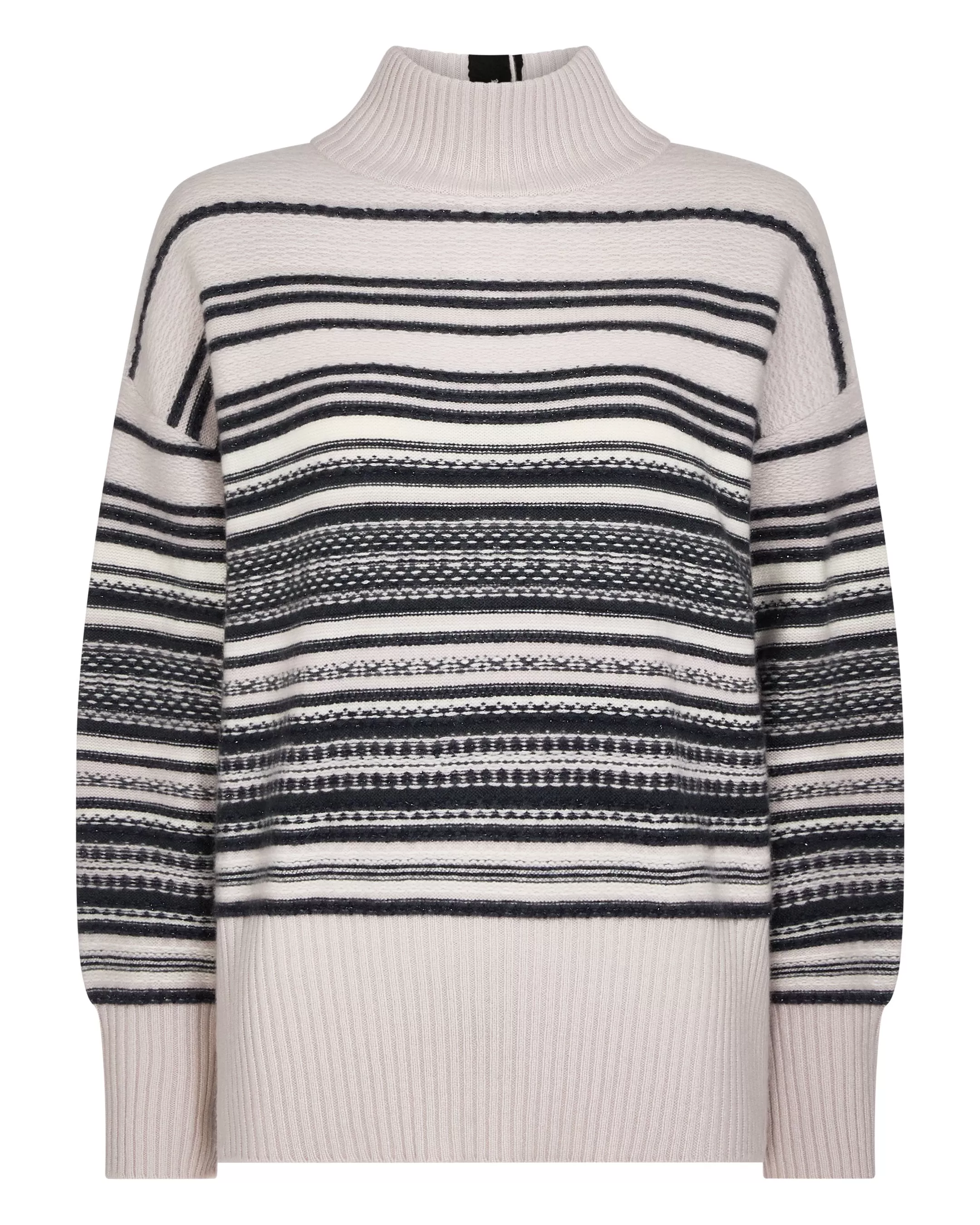 Women's Fairisle Mock Neck Cashmere Jumper With Lurex Snow Grey